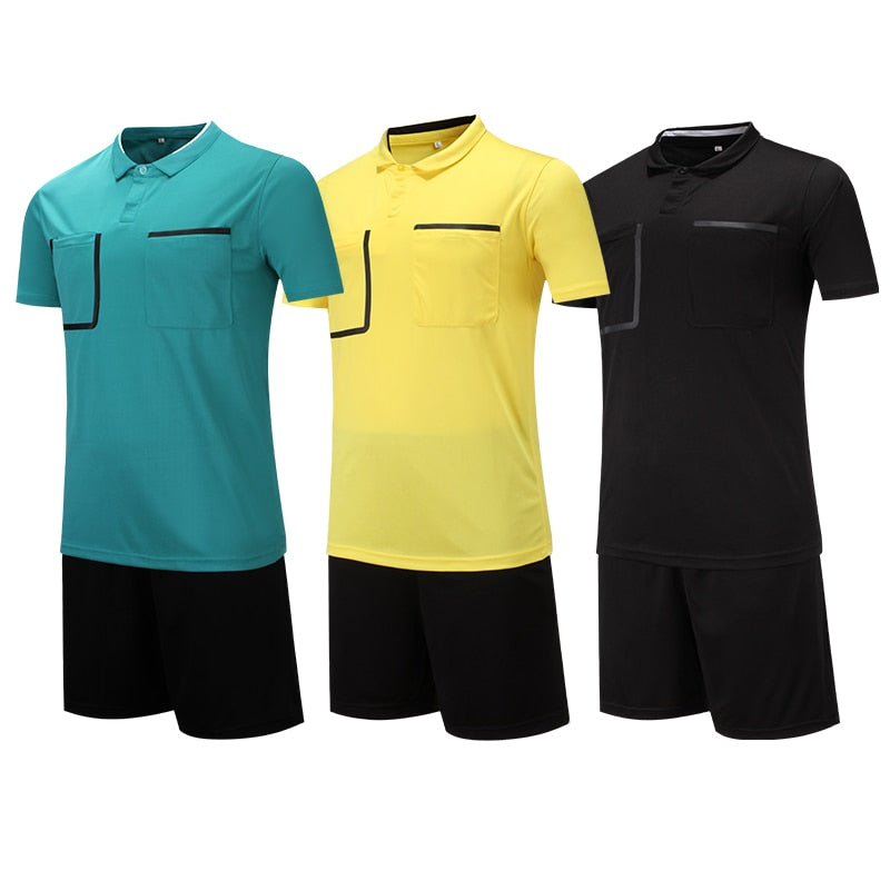 Men Soccer Uniform Professional Custom Referee Shirt Football Jersey Set 100%  Polyester Referee Uniform Sports Jersey Suit