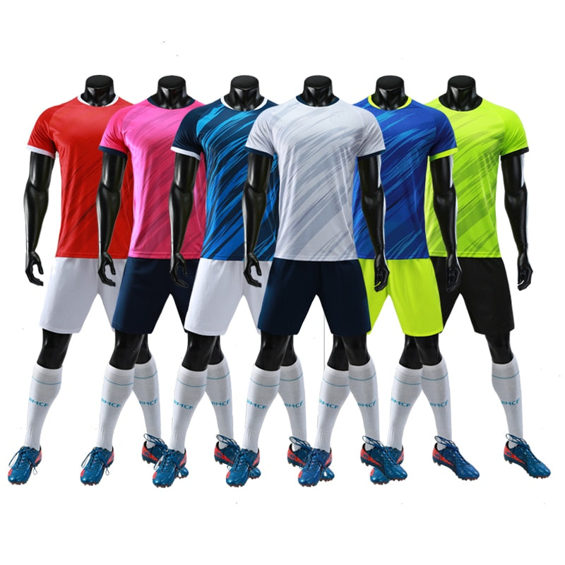 19-20 Adult Kids Soccer Jerseys Uniforms Set Custom Clothes Men Plain Football Uniform Breathable Light Soccer Tracksuit Jersey