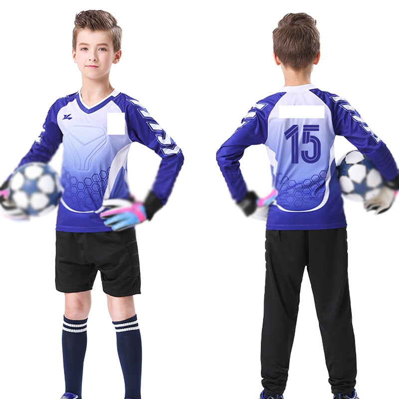 Kids Soccer Jersey 2PCS Children's Goalkeeper Suit Custom LOGO Name Number Sports Training Team Uniform Thick Sponge Anti-drop